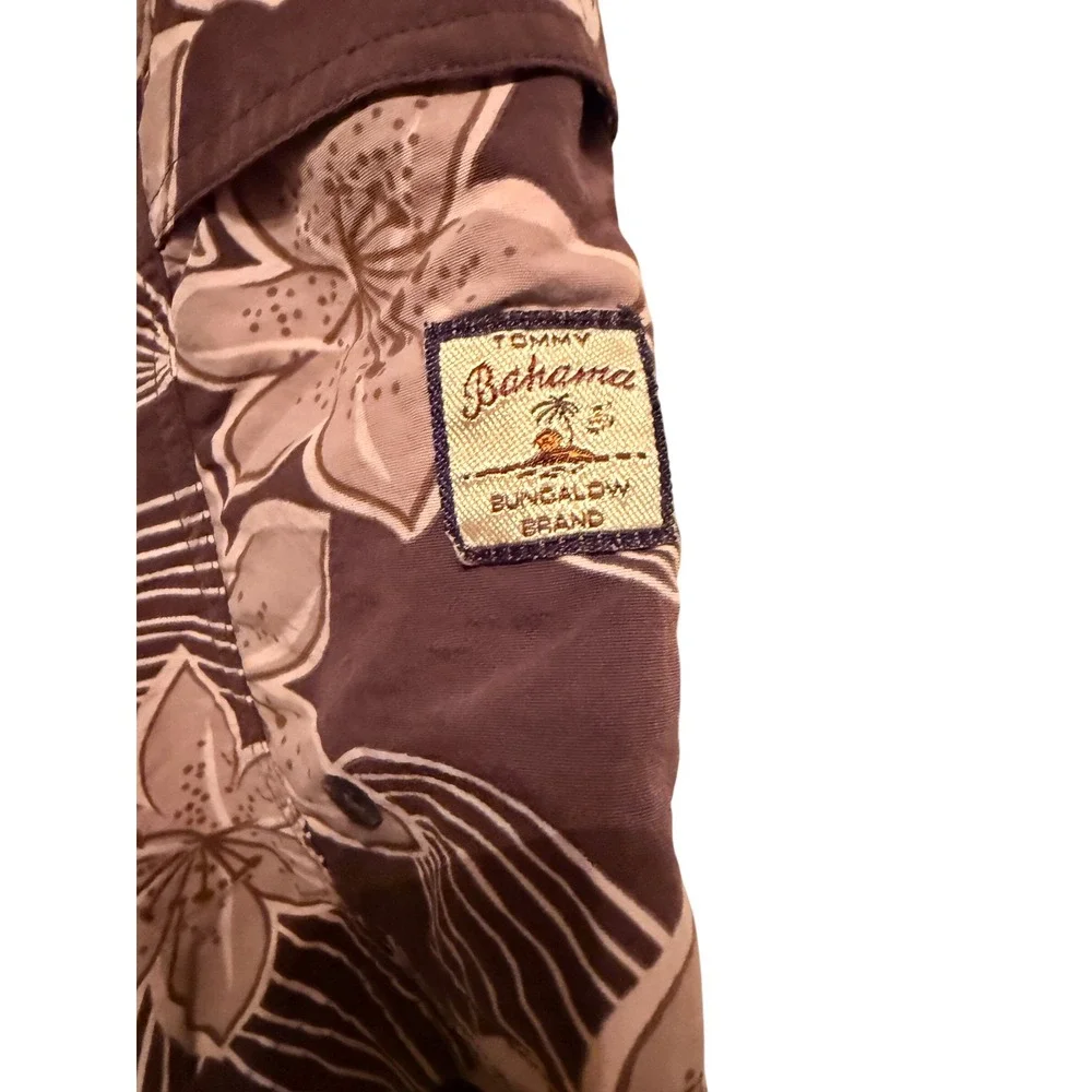 Tommy Bahama Bungalow Brand Mens XL Floral Swim Trunks Plum Brown Nylon Shorts